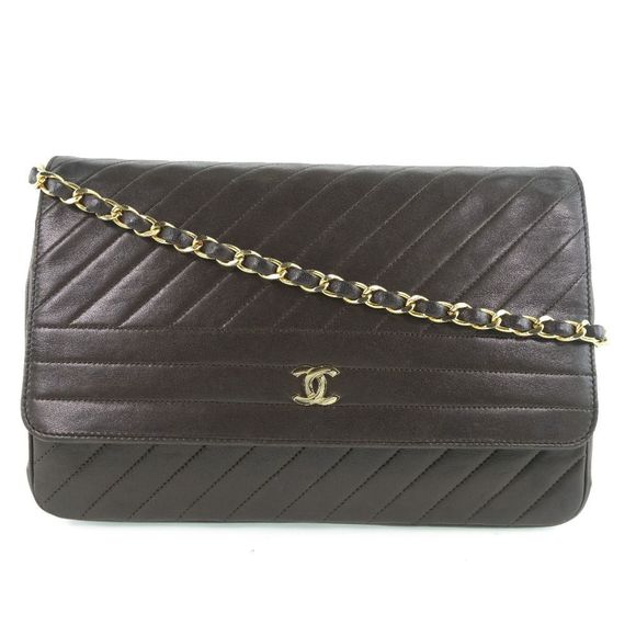 Chanel Chain Shoulder Lambskin Dark Brown Shoulder Bag - Picture 1 of 11